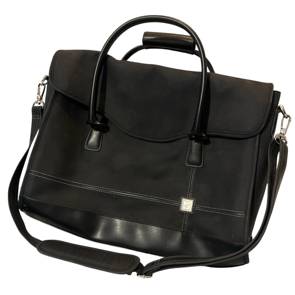 Diane Von Furstenburg Black Leather & Suede Weekender Bag – Silver Buckles